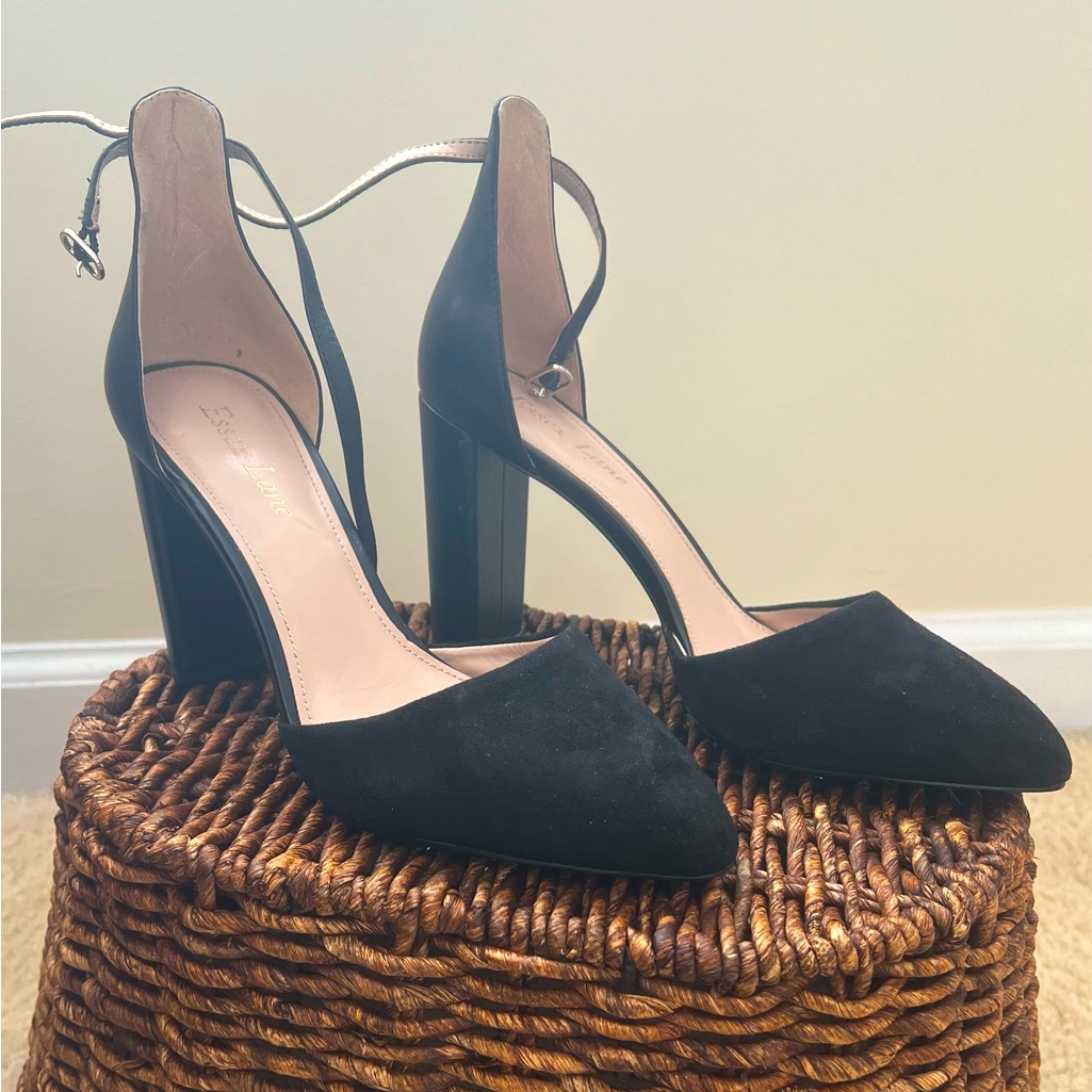 Black Suede Block Heel Pumps